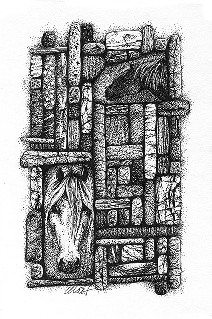 Yelena Shabrova ~ Gathering II ~ pen and ink on drawing paper, 4" x 6"