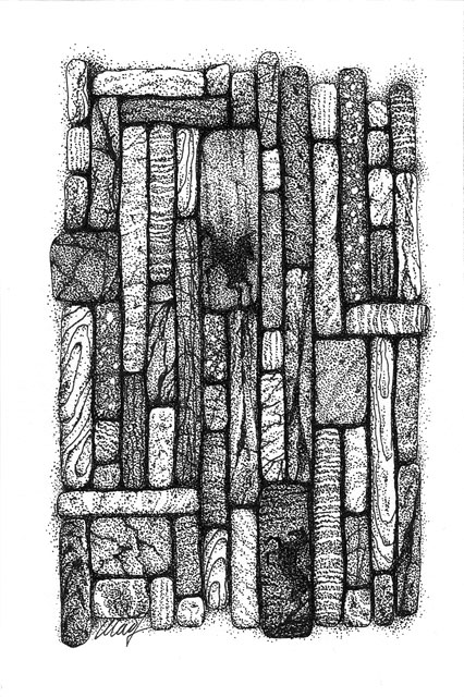 Gathering I - pen and ink on drawing paper, 4" x 6"