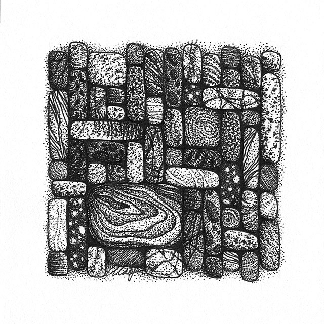 Yelena Shabrova ~ Gathering V ~ pen and ink on drawing paper, 4" x 4"