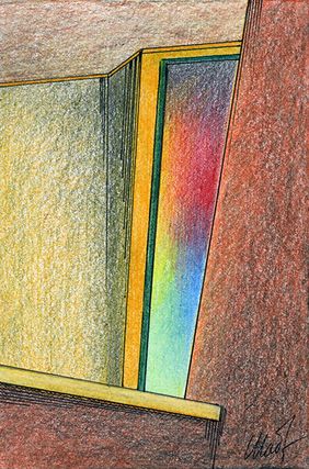 February 15, 2009 sketch ~ 4″ x 6″, colored pencil, pastel pencil, ink