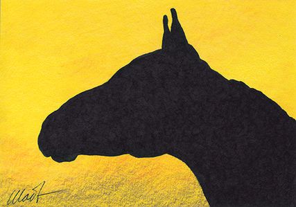 Yelena Shabrova ~ A sketch a day: silhouette of a horse head ~ 6" x 4", colored pencil, ink, 6" x 4"
