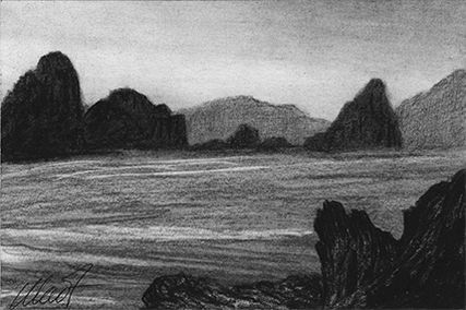 Yelena Shabrova ~ A sketch a day: surf ~ charcoal, 6" x 4"