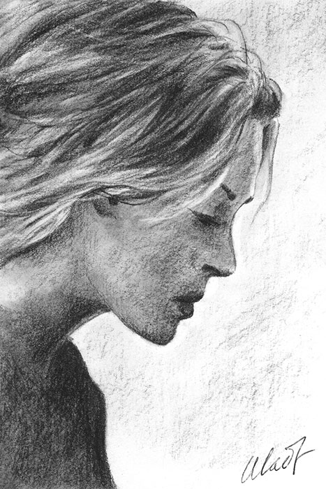 Yelena Shabrova ~ A sketch a day: girl portrait ~ charcoal pencil, 4" x 6"