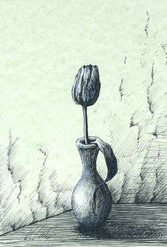 June 11, 2011 sketch - pen and ink, colored pencil on marbled paper