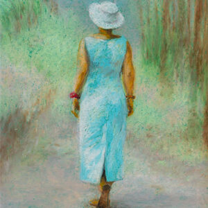 On the Way II - oil pastel on colored paper, 8" x 10"