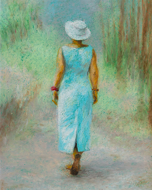 On the Way II - oil pastel on colored paper, 8" x 10"