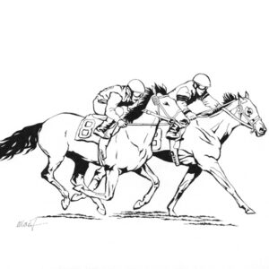 On the Racetrack I - pen and ink on drawing paper, 11.5" x 8.5"