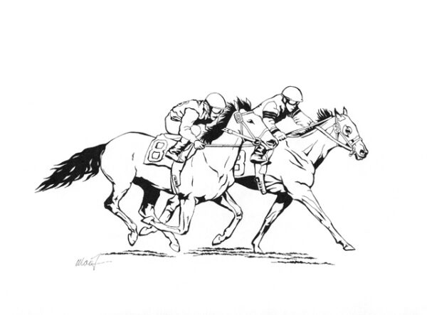 On the Racetrack I - pen and ink on drawing paper, 11.5" x 8.5"