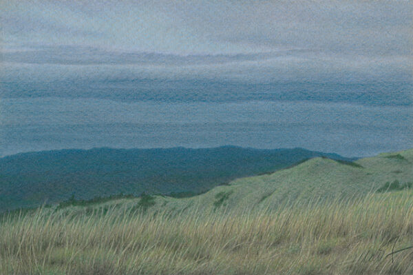 Yelena Shabrova ~ Russian Ridge View - colored pencil on colored paper, 9" x 6"