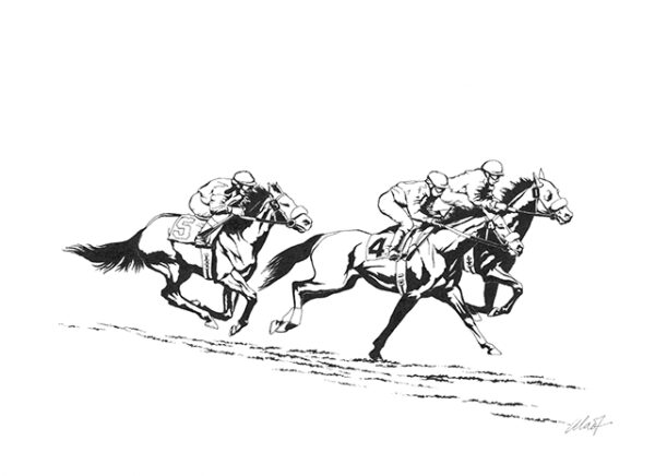 Yelena Shabrova ~ On the Racetrack III - pen and ink on drawing paper, 11.5" x 8.5"