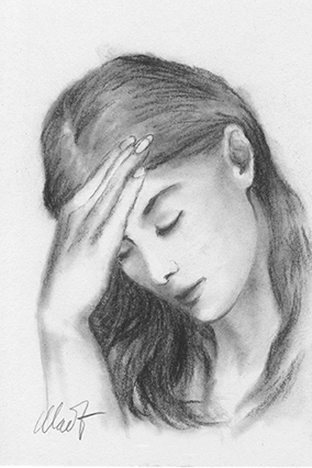 Pensive Moment - graphite pencil and charcoal on drawing paper, 4" x 6"