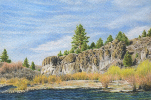 Truckee River - colored pencil on colored paper, 9" x 6"