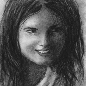 With a Light Heart - charcoal on drawing paper, 4" x 6"