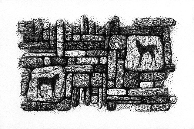 Yelena Shabrova ~ Gathering III ~ pen and ink on drawing paper, 6" x 4"
