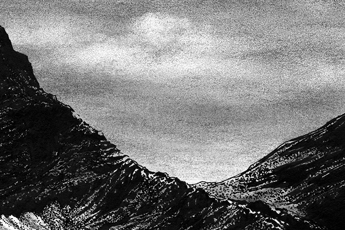 Yelena Shabrova ~ A sketch a day: mountains ~ charcoal, pen and ink, 6" x 4"