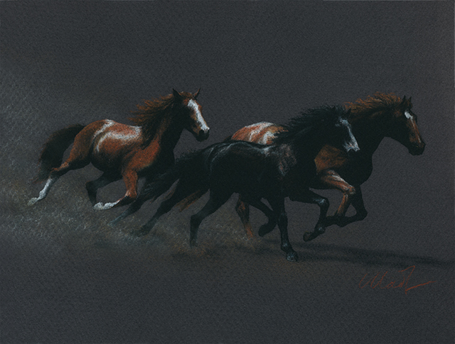 Yelena Shabrova ~ Running Free - pastel pencil on colored paper, 12″ x 9″Running Free - pastel pencil on colored paper, 12″ x 9″